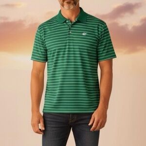 Peter Millar Summer Comfort Kelly Green Striped Polo Golf Shirt Mens XL
